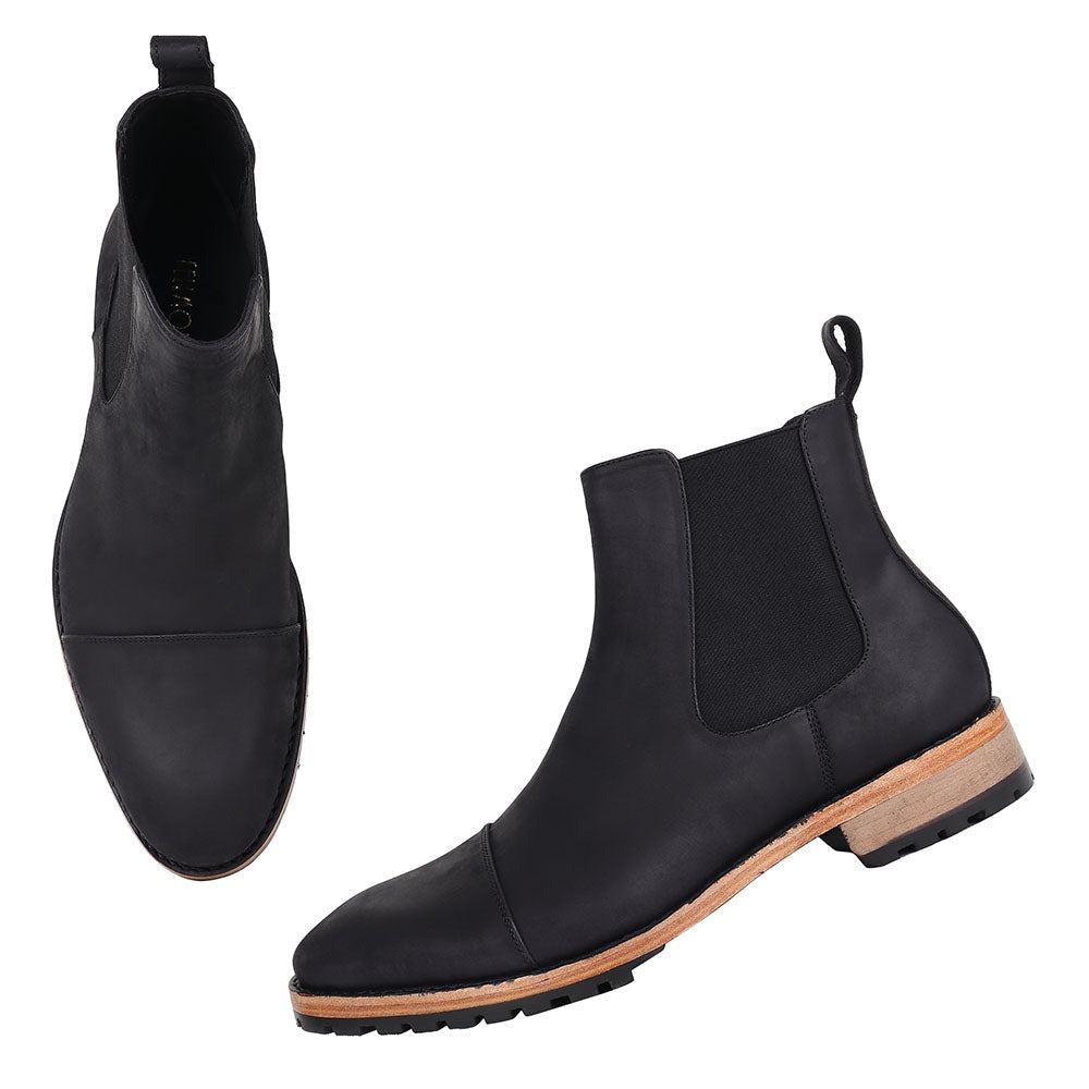 Black Nubuck Captoe Rugged Outdoor Chelsea Boot + Commando Sole