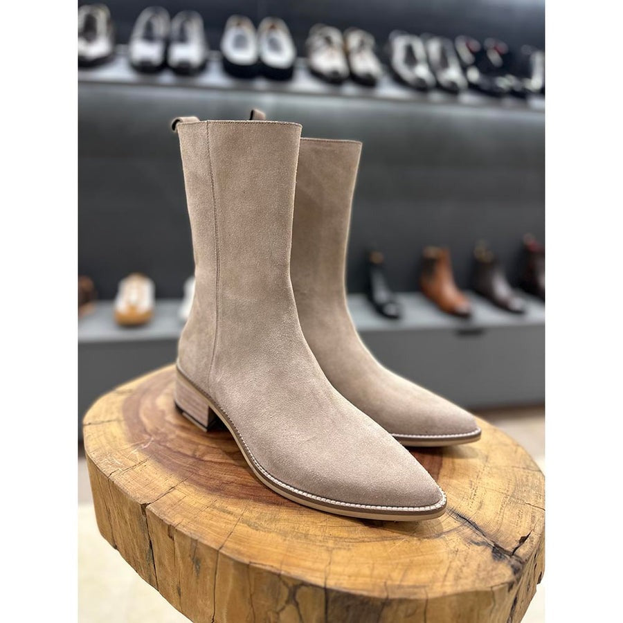 Suede Cowboy Long Zip Boots + Sandstone Finish Sole