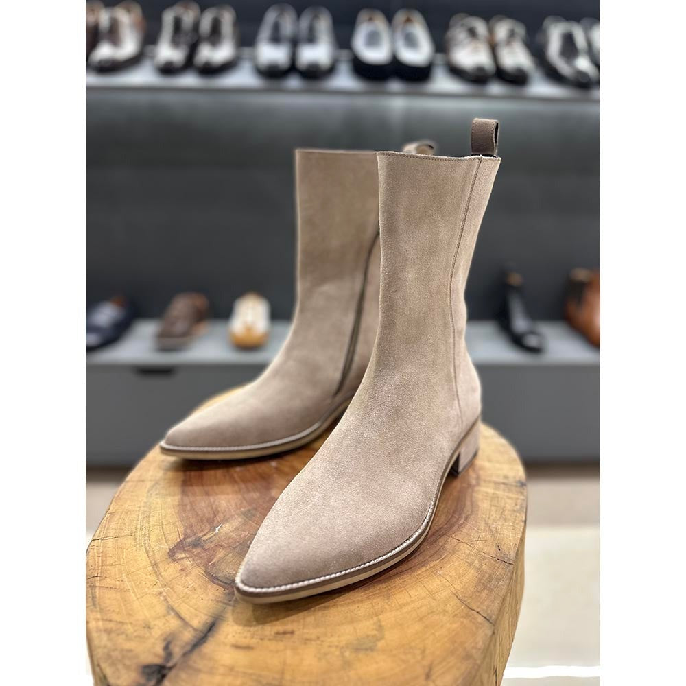 Suede Cowboy Long Zip Boots + Sandstone Finish Sole