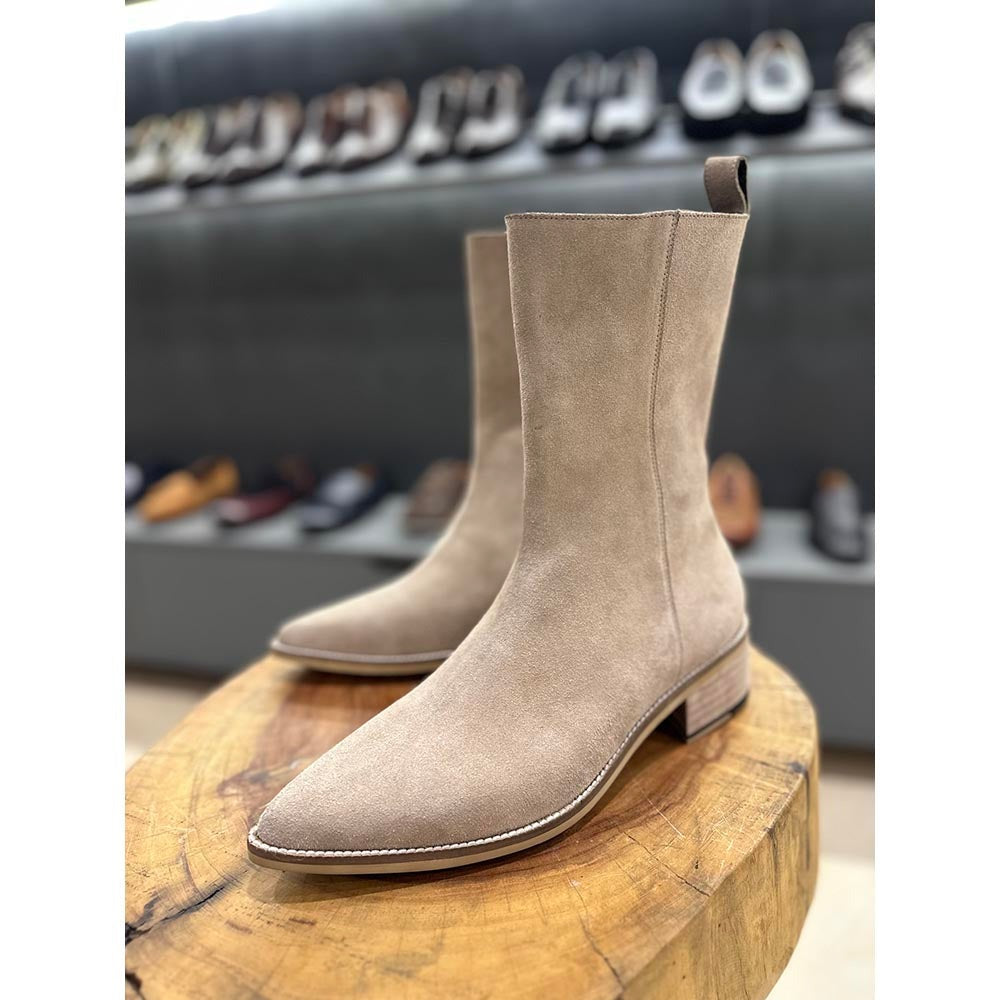 Suede Cowboy Long Zip Boots + Sandstone Finish Sole